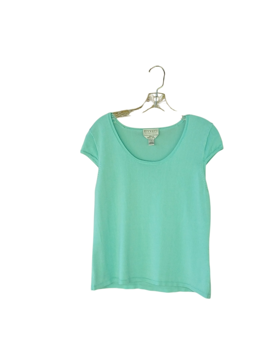 Talbots Turquoise Scoop Neck Short Sleeved Rayon/Nylon Sweater Large